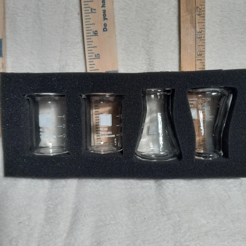 Think Geek Laboratory Shot Glasses Set of 4 Science Beaker Flask Mixology Clear